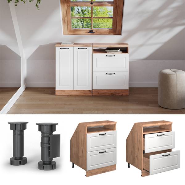 Dachschrägenschrank Rion 59994 Eiche Landhaus Dekor - Eiche Dekor - Weiß