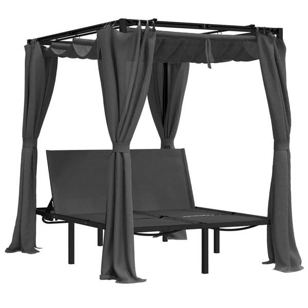 Ligbed Met Gordijnen 313930 grijs - staal - 153 x 204 x 207 cm