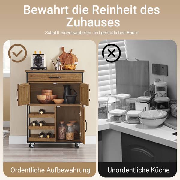 Chariot de cuisine FKW134-N Marron - Bois manufacturé - 67 x 88 x 37 cm