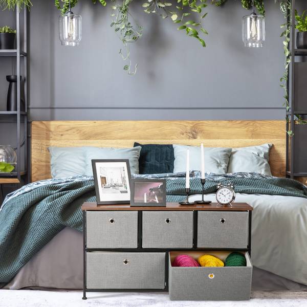 Commode à 5 tiroirs style industriel Noir - Marron - Gris - Polyester - Acier - 100 x 55 x 30 cm