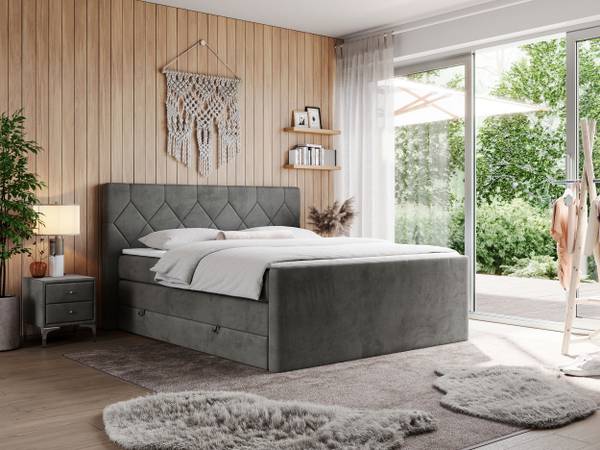 Boxspringbett KING EIGAR Grau - Breite: 200 cm - H4
