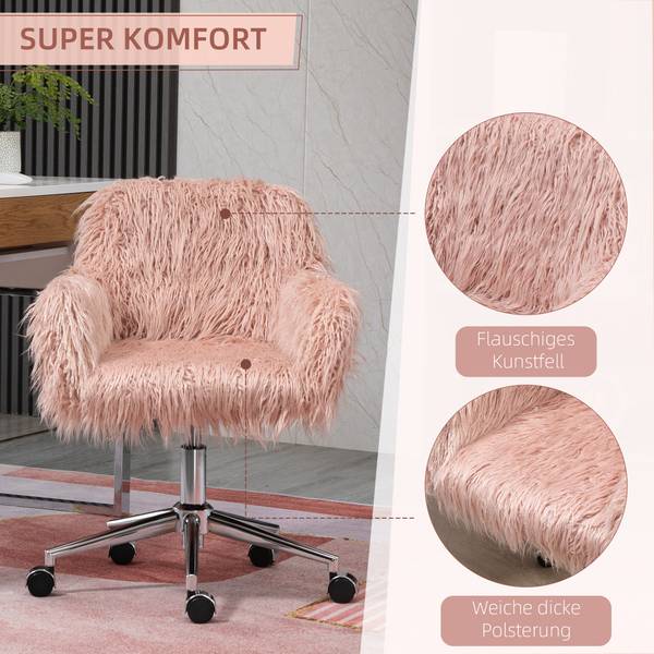 Bürostuhl mit Kunstpelz 921-548PK Pink - Textil - 60 x 85 x 57 cm