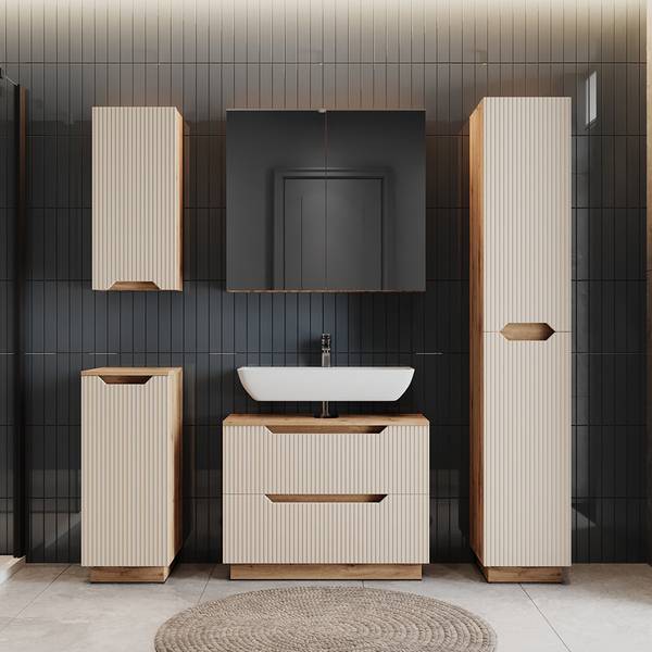 Badmöbel-Set Lotta 59515, 4er Set Beige - Kaschmir - Eiche Dakota Dekor