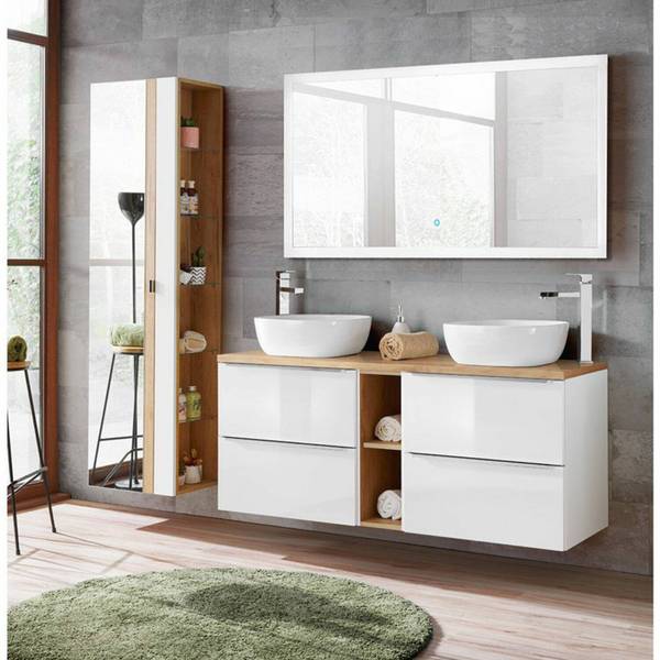 Badmöbel-Set TOSKANA-56-555 3er-Set Weiß - Holzwerkstoff - 205 x 190 x 46 cm