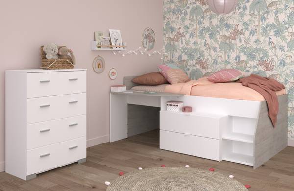 Kinderzimmer Milky16 2-teilig Weiß - Holzwerkstoff - 135 x 106 x 203 cm