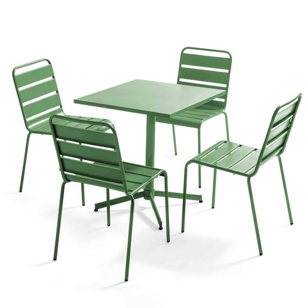 Gartentisch mit 4 Stühlen Palavas Grün - Metall - 70 x 72 x 70 cm