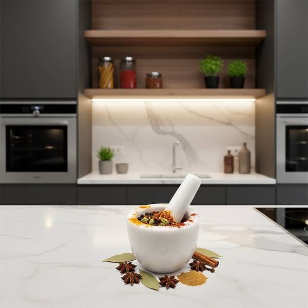 Mortier diamètre 14 cm en marbre avec pilon en bois. en vente B2B pour votre magasin