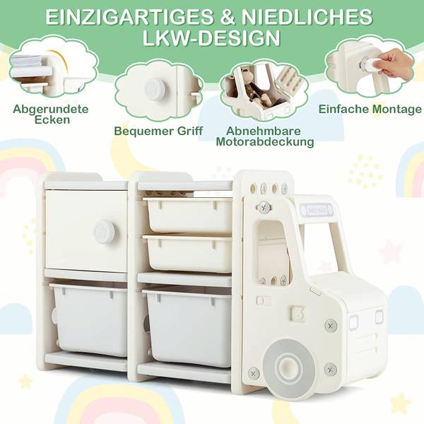 2 Ebenen Kinderregal Beige - Kunststoff - 32 x 66 x 110 cm