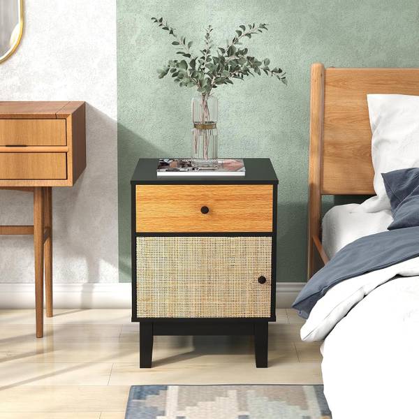 Nachtkastje TG32987 zwart - plaatmateriaal op houtbasis - 39 x 55 x 40 cm