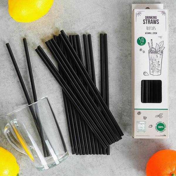 Strohhalme 50er Set 259657 Schwarz - Kunststoff - 1 x 1 x 22 cm