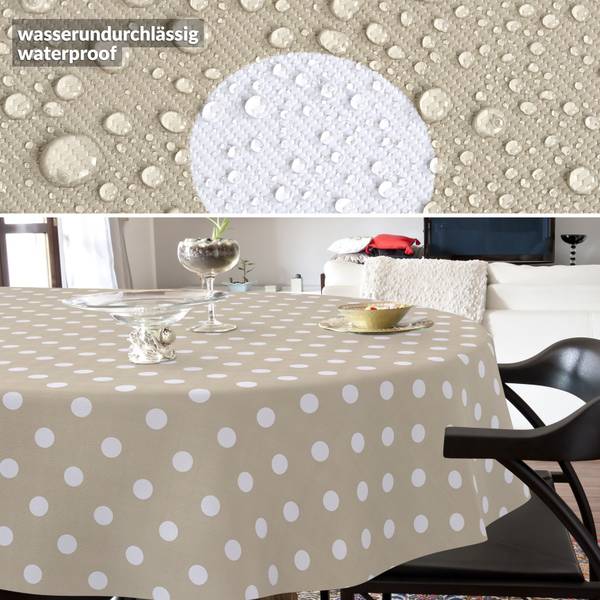 Wachstuchtischdecke Gepuntet Punkte Beige - Kunststoff - 140 x 1 x 180 cm