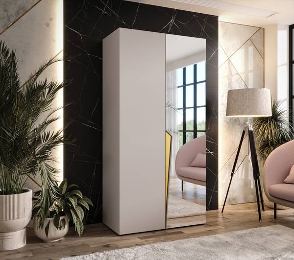 Drehtürenschrank Piano 2 Beige - Gold - Breite: 100 cm - 2 Türen - Gold