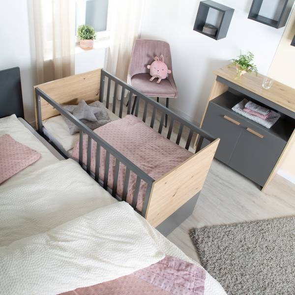 Baby- + Beistellbett Anna Grau - Holzwerkstoff - 66 x 80 x 123 cm