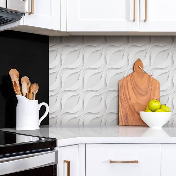 Selbstklebendes Wandpaneel Wellen Grau - Polyester PVC - 100 x 50 x 0 cm