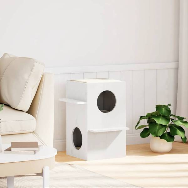 Katzenhaus 859302 Weiß - Massivholz - 43 x 60 x 43 cm