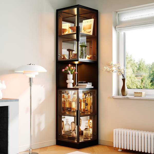 Vitrine HE46QUA Ⅴ Schwarz - Holzwerkstoff - 44 x 205 x 42 cm