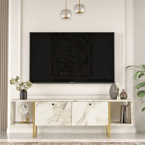 Fernsehschrank Adalberta Weiß - Massivholz - 160 x 48 x 40 cm