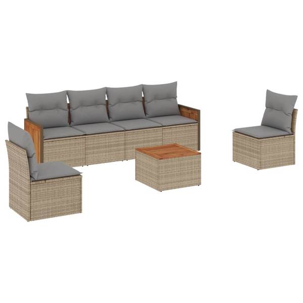 Garten-Lounge-Set 3034987-2 7-teilig Beige - Grau - Polyrattan - 55 x 69 x 62 cm