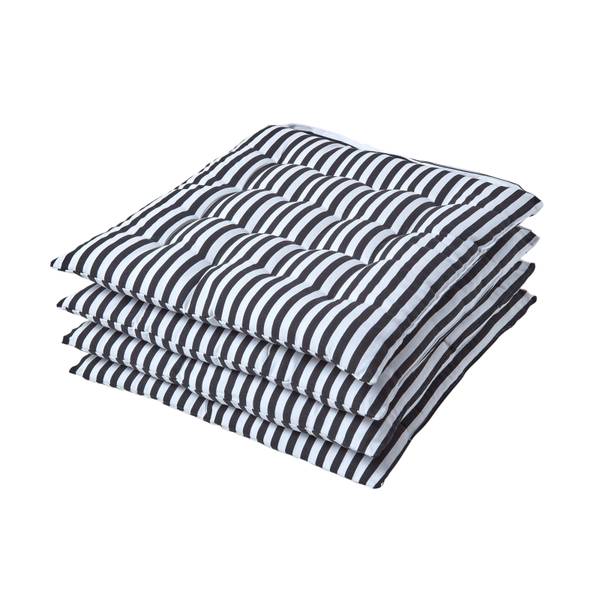 Stuhlkissen mit Knopf-Bändern, 4er-Set Schwarz - Baumwollstoff - 40 x 5 x 40 cm