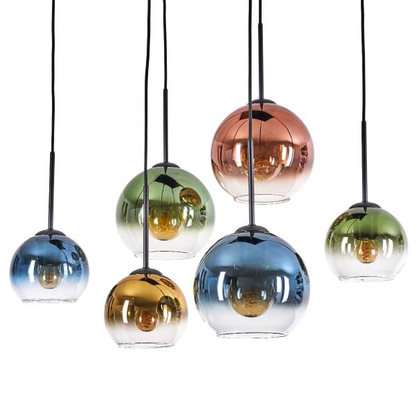 Pendelleuchte Cesaro Blau - Gold - Grün - Aluminium - Klarglas - 26 x 125 x 120 cm