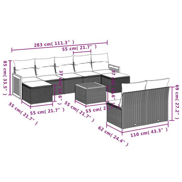 Garten-Lounge-Set 3035026-2 10-teilig Schwarz