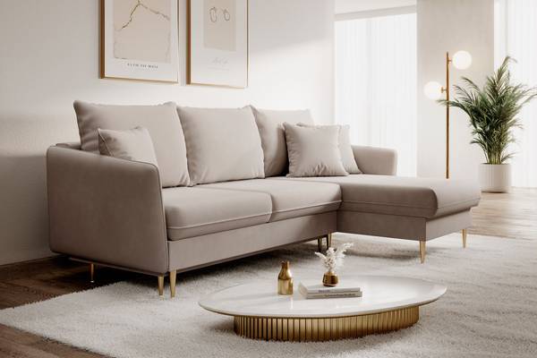 Hoekbank VOLIO beige - velours - 223 x 88 x 145 cm
