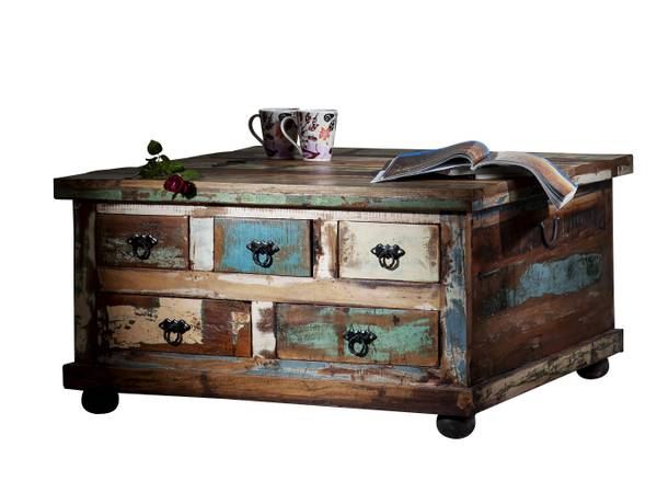 RIVERBOAT Couchtischtruhe Massivholz - 90 x 47 x 90 cm