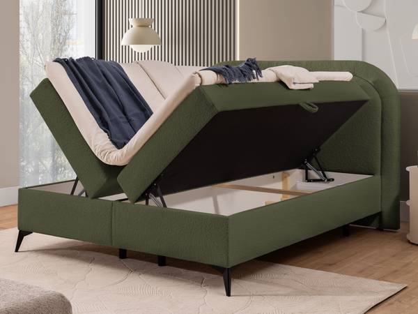 Boxspringbed met opbergruimte Sonna groen - zwart - Ligoppervlak breedte: 160 cm