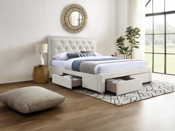 Bettrahmen LEOPOLD Beige - Textil - 217 x 123 x 165 cm