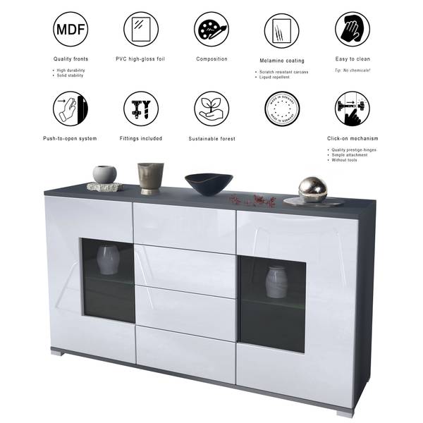 Sideboard Grömitz V1 Anthrazit - Eiche Sägerau Dekor - Breite: 139 cm