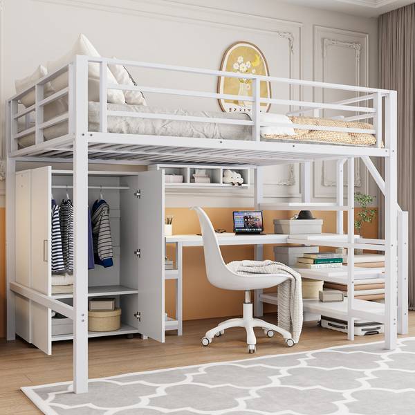 Hochbett mit Kleiderschrank Alya Weiß