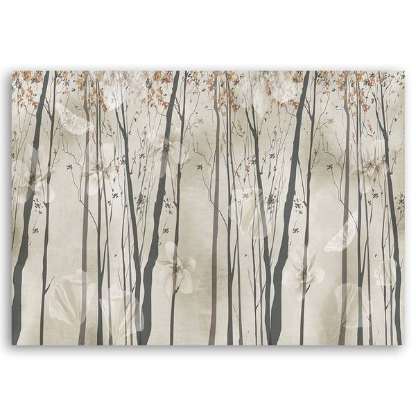 Wandbild bäume blumen und schmetterlinge 100 x 70 cm