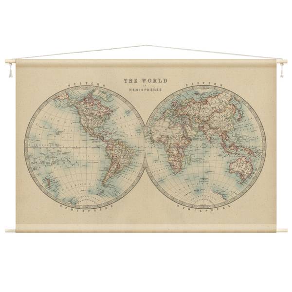 Wandteppich Retro Weltkarte Hemisphären 110 x 73 cm