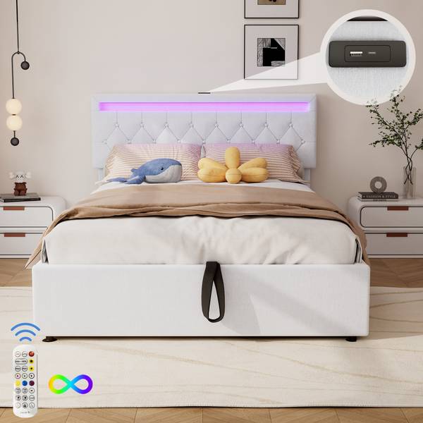 Polsterbett mit LED O1429 Weiß