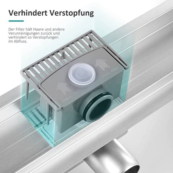 Duschrinne Bodenablauf FD280BN Silber - Metall - 110 x 7 x 80 cm