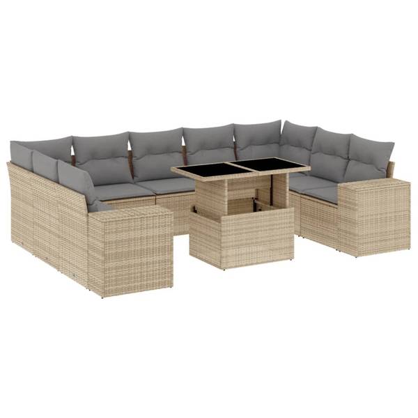 Salon de jardin 3036939-1 lot de 10 Beige - Gris - Polyrotin - 62 x 69 x 62 cm