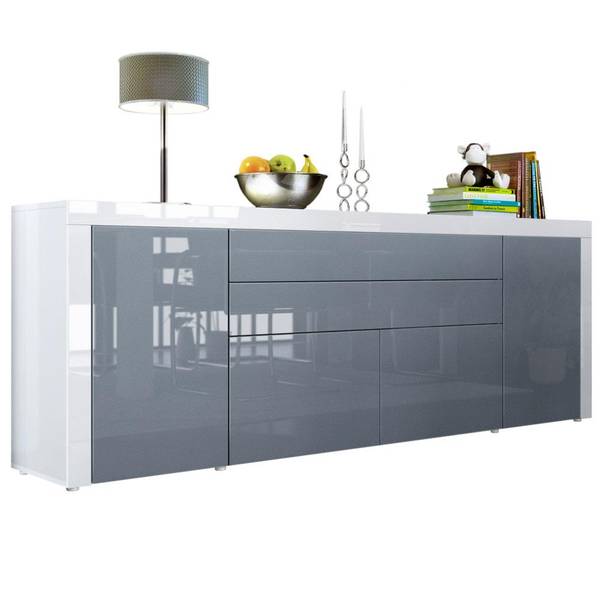 Sideboard La Paz V2 Hochglanz Grau - Hochglanz Weiß