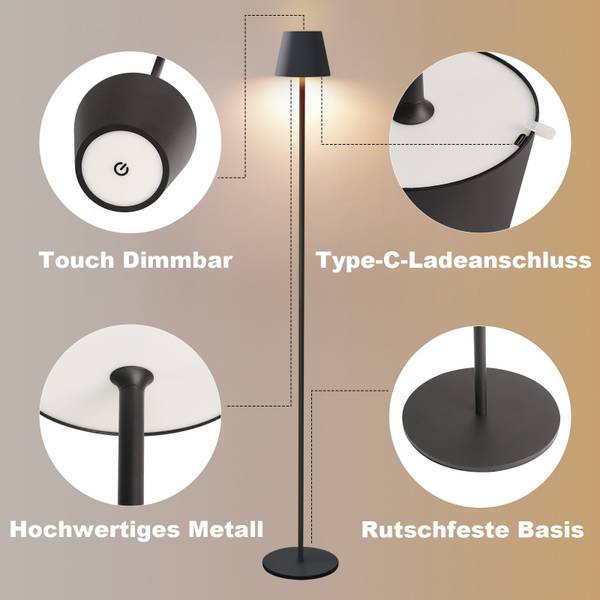 LED Stehleuchte Freiheit II Schwarz - Metall - 11 x 125 x 9 cm