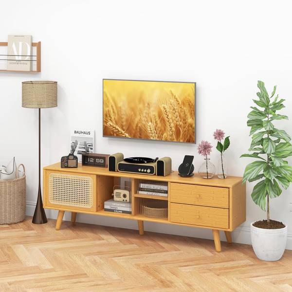 TV Schrank aus Bambus Braun - Bambus - 31 x 46 x 140 cm