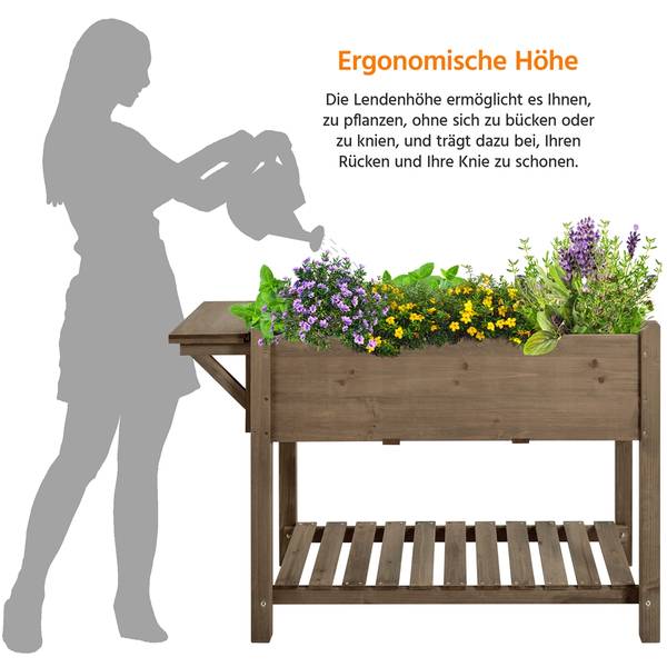 Hochbeet ARF06 Braun - Massivholz - 124 x 80 x 54 cm