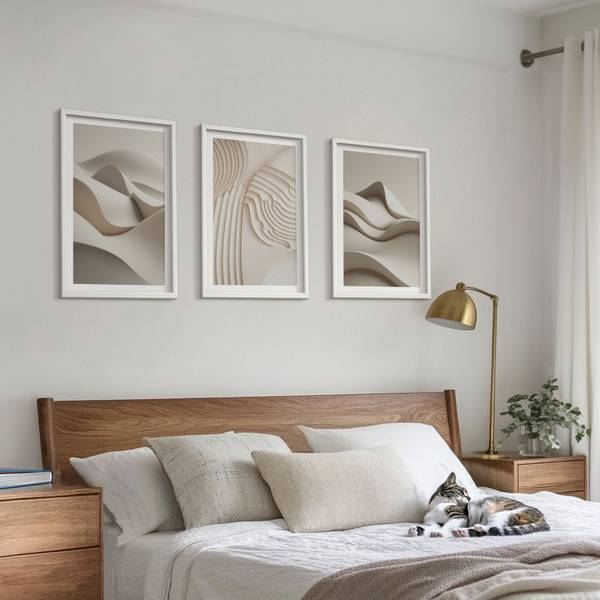 Schilderijenset Beige Golven 3-delig wit - 40 x 60 cm - Aantal delen in de set: 3
