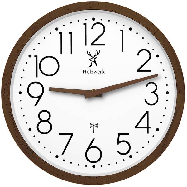 Funk-Wanduhr KRONBERG Braun - Weiß - Glas - Metall - Massivholz - 30 x 30 x 4 cm