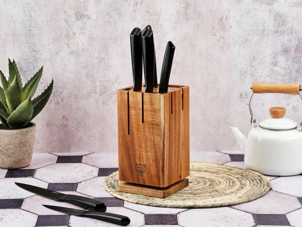 Messenblok en messen JENSEN 7-delig zwart - metaal - 14 x 1 x 17 cm