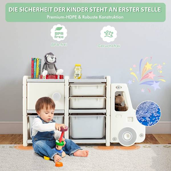 2 Ebenen Kinderregal Beige - Kunststoff - 32 x 66 x 110 cm