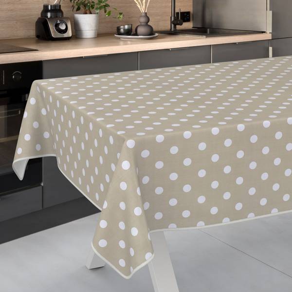 Wachstuchtischdecke Punkte mit SAUM Beige - Kunststoff - 140 x 1 x 100 cm