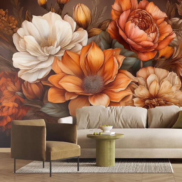 Papier peint nature feuilles fleurs 150 x 105 cm