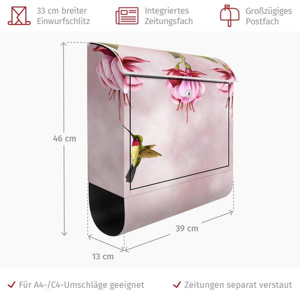 Briefkasten Kolibri Pink - Stahl - 39 x 46 x 13 cm