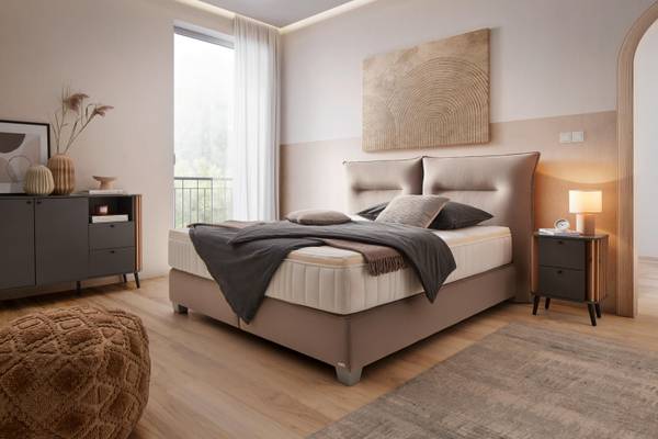 Boxspringbett FOG Beige - Textil - Holz teilmassiv - 184 x 1 x 160 cm