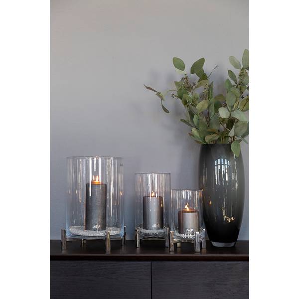 Windlicht YONO Silber - Metall - 26 x 35 x 26 cm
