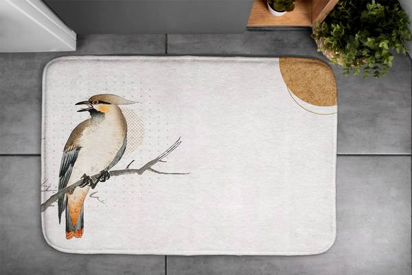 Badteppich Vogel auf einem Zweig Weiß - Polyester - 75 x 45 x 75 cm